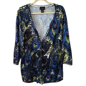 Lane Bryant 18/20 2X Peacock V-Neck Black Rhinestone Cardigan Sweater